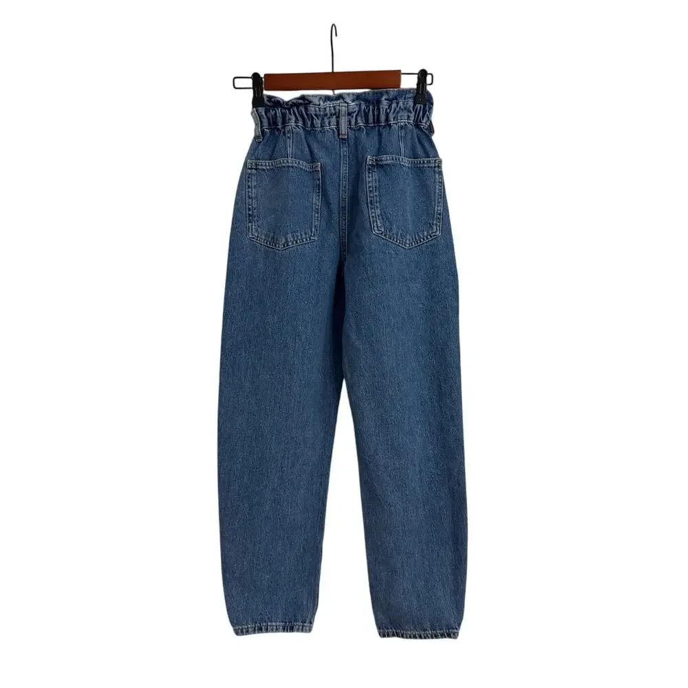 ZARA Jeans Retro Paper Bag Timeless High Waist Denim Blue Jeans Size 0